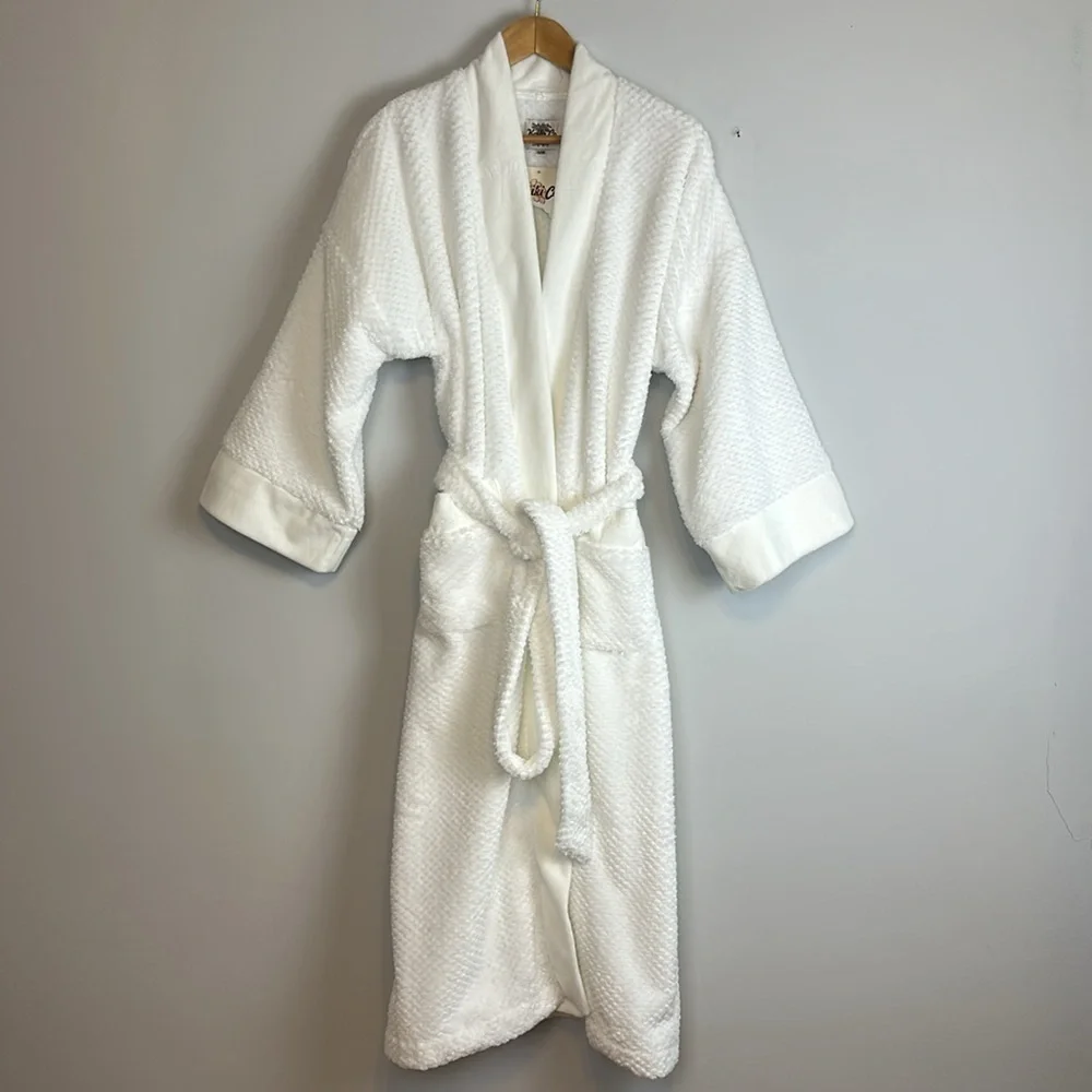 NEW Keiki Co. Luxury Long Spa Robe SM White Plush Kimono Style Bathrobe USA Made - Picture 2 of 16